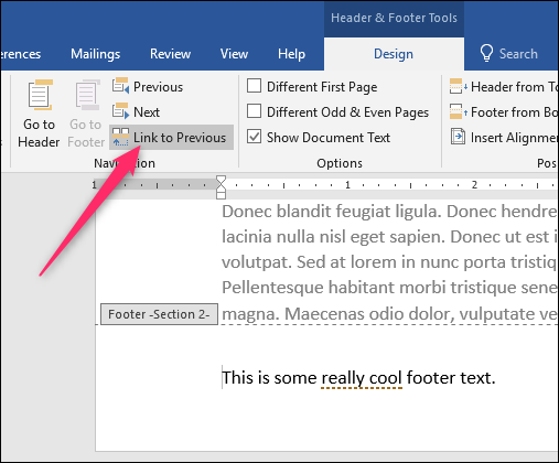 remove header from a single page in word 2011 for mac